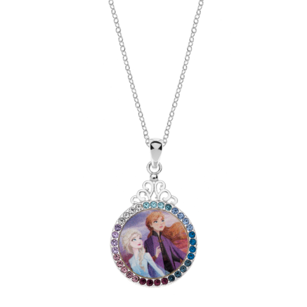 Silberner Halskettenkreis mit Anna und Elsa mit facettiertem Zirkonia oben
