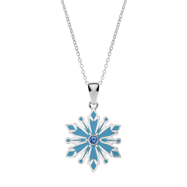 Silberkette Schneeflocke in Blau mit facettierten Zirkonia. Die Kette in der Länge 35-38-40 cm.
