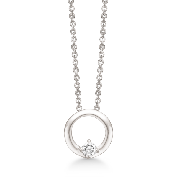 Silberkette rhodinierter Kreis mit facettiertem Zirkonia. Messen Sie 12 mm