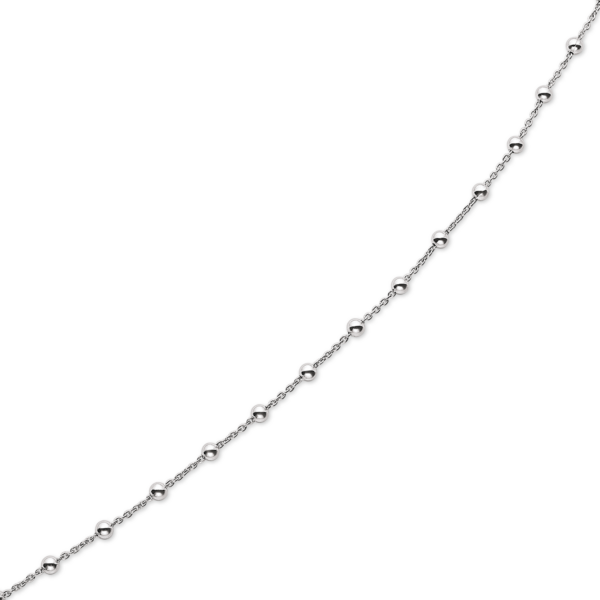 Silberne Fußkette mit rhodinierten Kugeln an der Kette. Länge 23+4 cm.