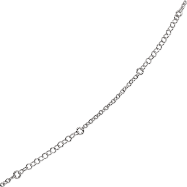 Silberne Fußkette rhodiniert mit großen und kleinen Gliedern. Länge 23+4 cm.