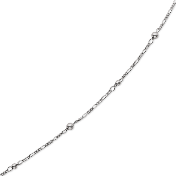 Silberne Fußkette rhodiniert mit 2 großen Kugeln und 3 kleinen Kugeln. Länge 23+4 cm.