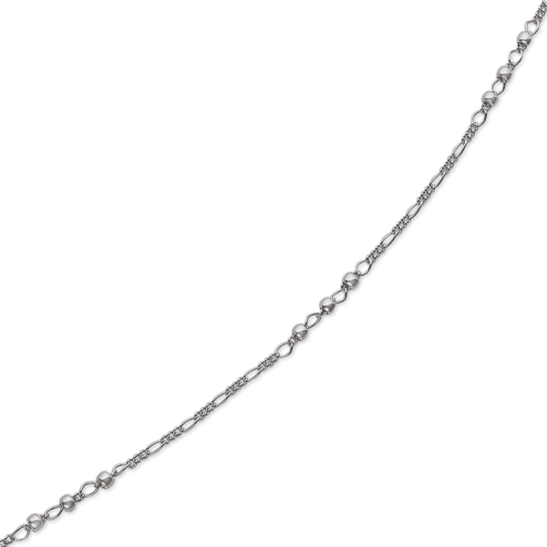 Silberne Fußkette rhodiniert mit 3 x 3 Kugeln und ovalen Gliedern Länge 23+4 cm.