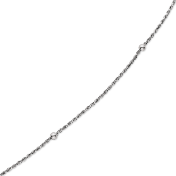 Silberne Fußkette rhodiniert gedreht mit 3 Kugeln. Länge 23+4 cm.