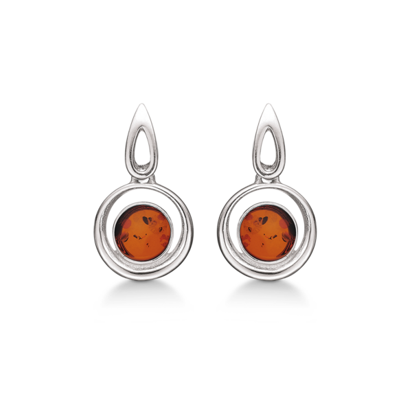 Kreisförmige Bernsteinohrringe in Silber