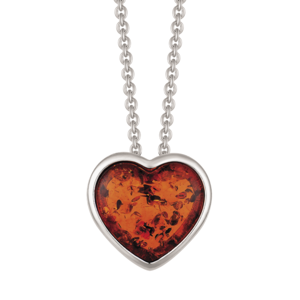 Herz-Silberkette mit Bernstein