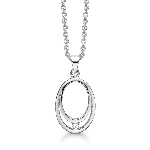 Silberkette rhodiniert doppelt oval mit Diamant.