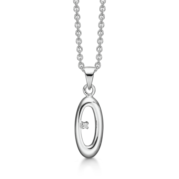 Silberkette rhodiniert oval mit Diamant 42-45 cm.