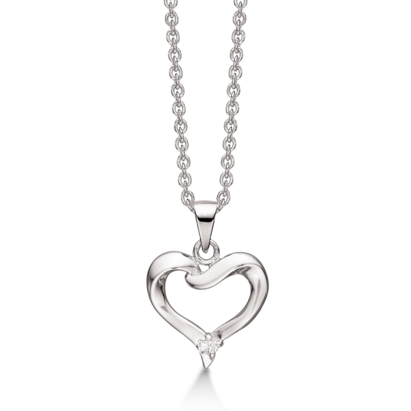 Herzkette aus Silber mit Diamant 42-45 cm