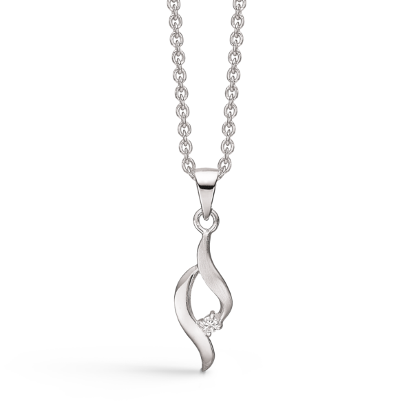 Silberhalskette rhodiniert 2 Schleifen eine matt eine glänzend mit Diamant 42-45 cm.