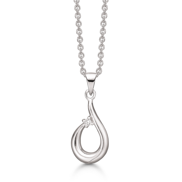 Silberhalskette mit rhodinierter Schleife glänzend mit Diamant oben 42-45 cm.