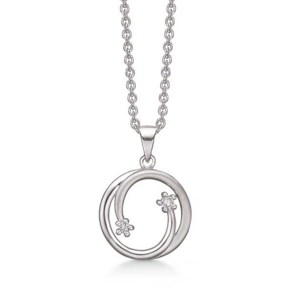 Silberhalskette rhodiniert 1 glänzend und eine matte Schleife mit Diamant am Ende 42-45 cm.