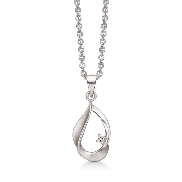 Silberkette rhodinierter schiefer Tropfen mit Diamant 42-45 cm.
