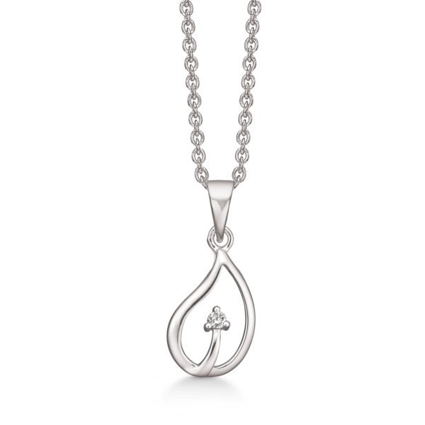 Silberanhänger rhodiniertes Blatt mit Linie und Diamant 42-45 cm.