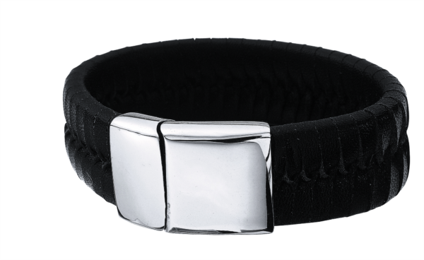 Stahlarmband Leder mit flachem Magnetverschluss. Breite 22 mm. Länge 20 cm.