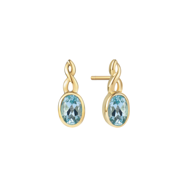 Ohrringe aus 8 kt Gold, ovaler himmelblauer Topas mit Drehungen oben