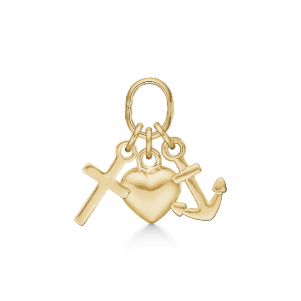 8kt. Goldanhänger Glaube, Hoffnung und Liebe. Abmessungen: 5 x 7 mm.