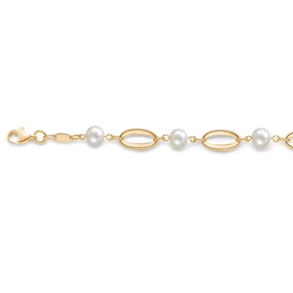 Perlenarmband aus 8 Karat Gold, mit weißen Süßwasserperlen. Länge 18,50 cm.