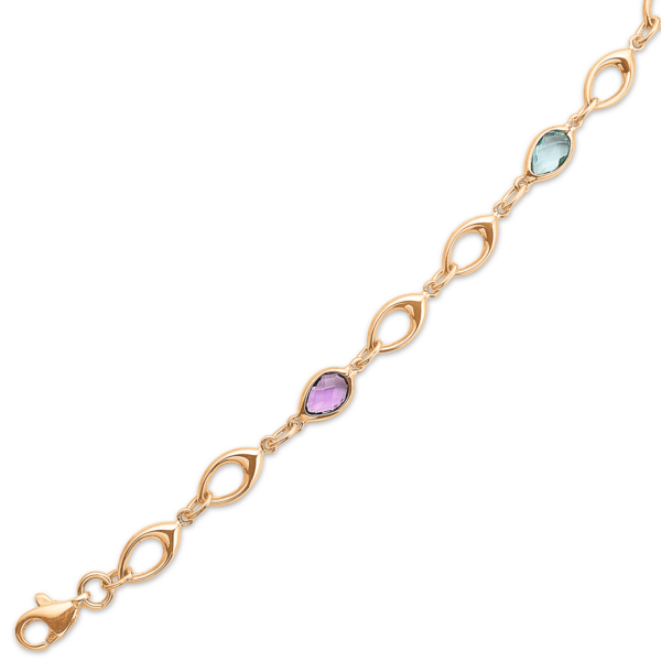 8kt. Armband ovales Glied mit dickem an einem Ende und mit Amethyst und blauem Topas