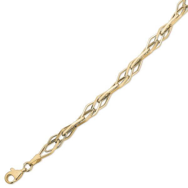 8kt. Goldarmband mit eckigen Gliedern, die ineinander verschlungen sind. Länge 18,5cm.