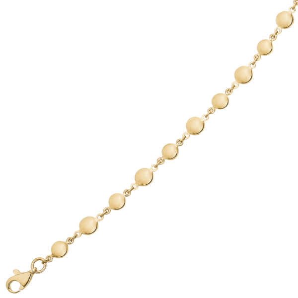 8kt. Goldarmband abwechselnd große und kleine flache Kugel. Länge 18 cm.