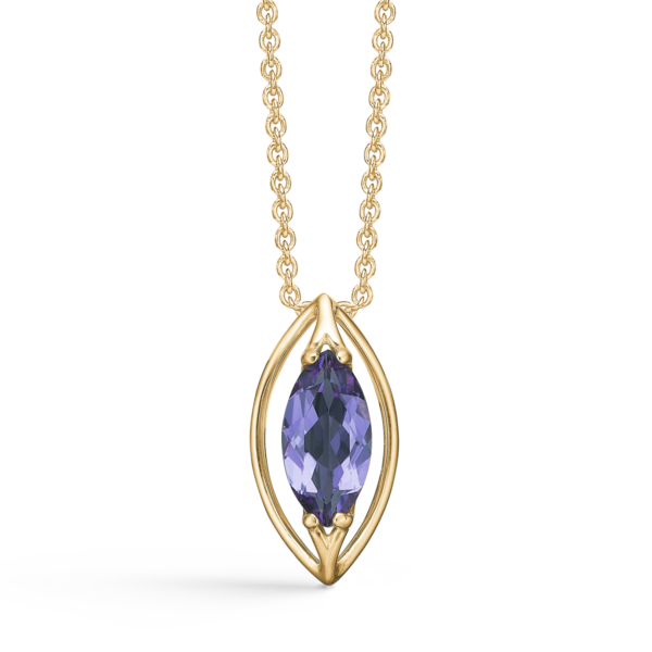 8kt. goldene Halskette. Auge mit Amethyst. Die Kette ist silbervergoldet in der Länge 42-45 cm.