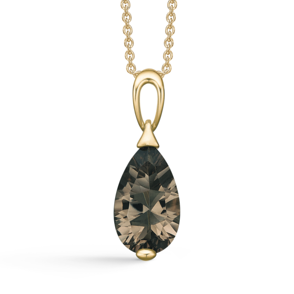 8kt. goldene Halskette spitzer ovaler Rauchquarz. Die Kette ist silbervergoldet in der Länge 42-45 cm.