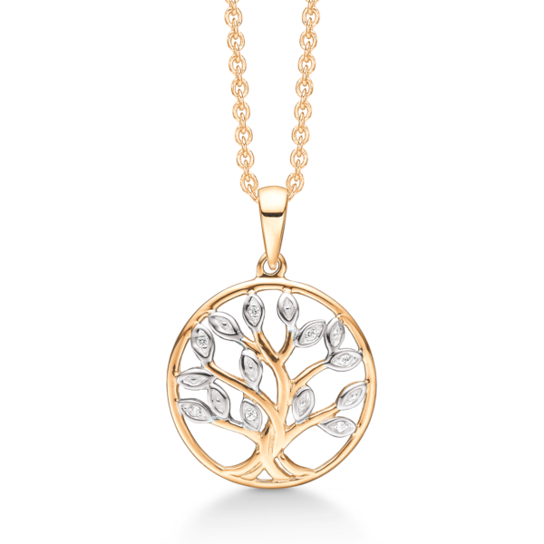 Arkandi Lebensbaum Kette aus 8 Karat Gold mit Zirkoniasteinen - 42-45 cm