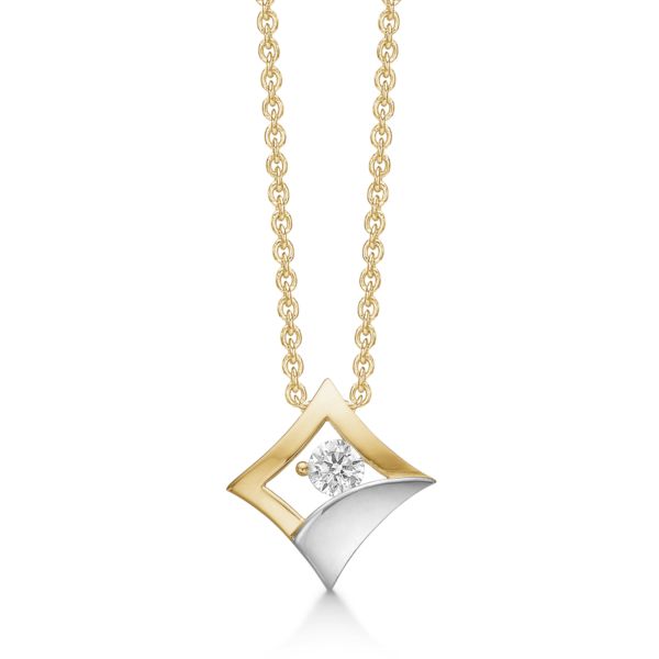 8kt. Goldanhänger quadratisch mit 2-farbigem Gold mit facettiertem Zirkonia in der Mitte.