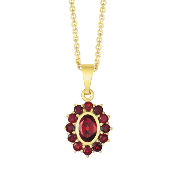 Halskette aus 8 Karat Roségold mit einem großen roten ovalen Granat in der Mitte