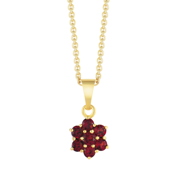 Anhängerrosette aus 8 kt Gold mit rundem Granat in der Mitte