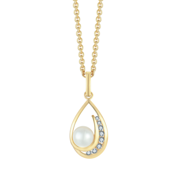 Anhänger Tropfen aus 8 kt Gold mit Schleife und Süßwasserperle mit Zirkonia