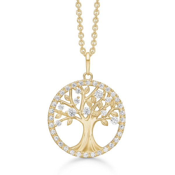 Arkandi Lebensbaum Kette aus 8 Karat Gold mit Zirkoniasteinen - 42-45 cm
