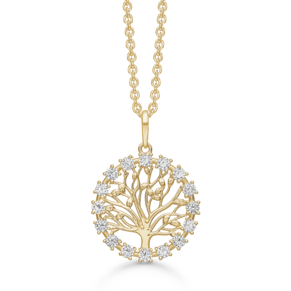 Arkandi Lebensbaum Halskette aus 8 Karat Gold, mit Zirkonia Steinen 42-45 cm