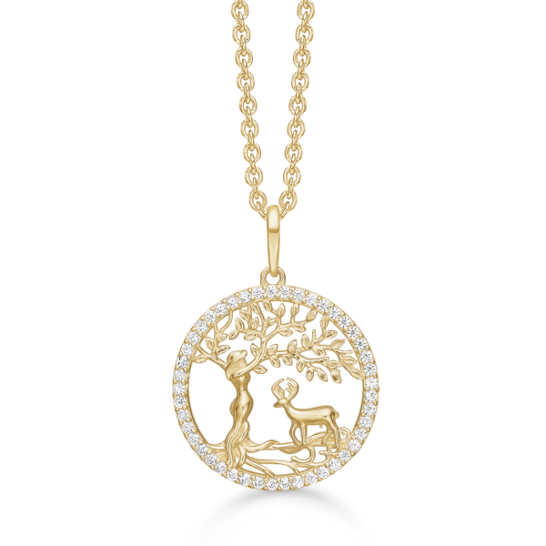 Arkandi Lebensbaum Kette aus 8 Karat Gold mit Zirkonia Steinen 42-45 cm