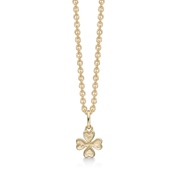 8kt. goldene Halskette vierblättriges Kleeblatt. Abmessungen: 6,32 x 6,32 mm. Die Kette ist silbervergoldet in der Länge 42-45 cm.