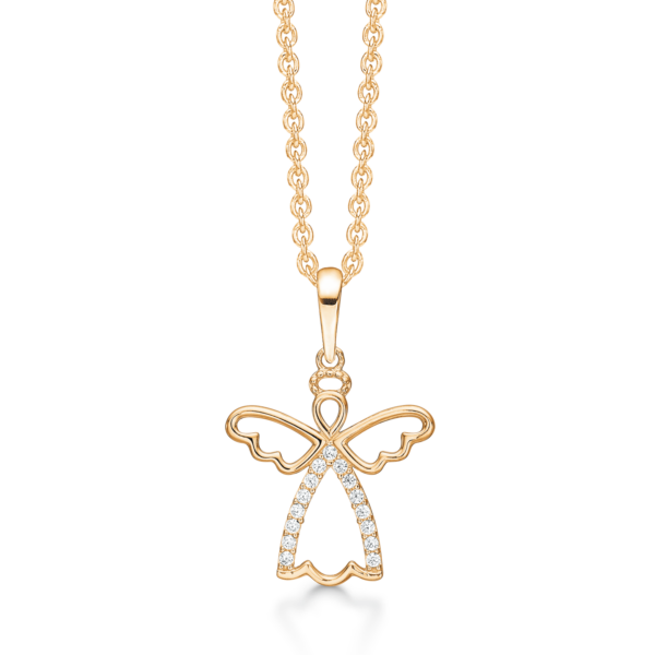 8kt. goldene Schutzengelkette mit 15 facettierten Zirkonia.