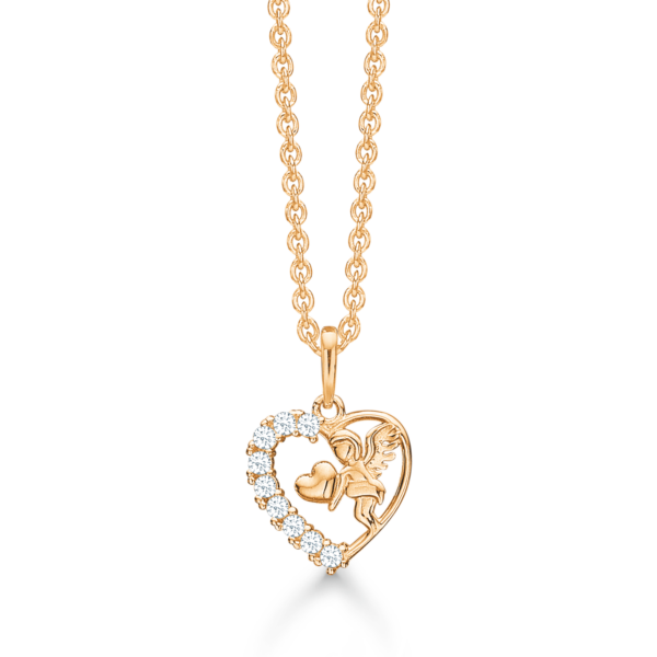 Engelkette im Herzen mit Steinen 8 Karat Gold 42-45 cm