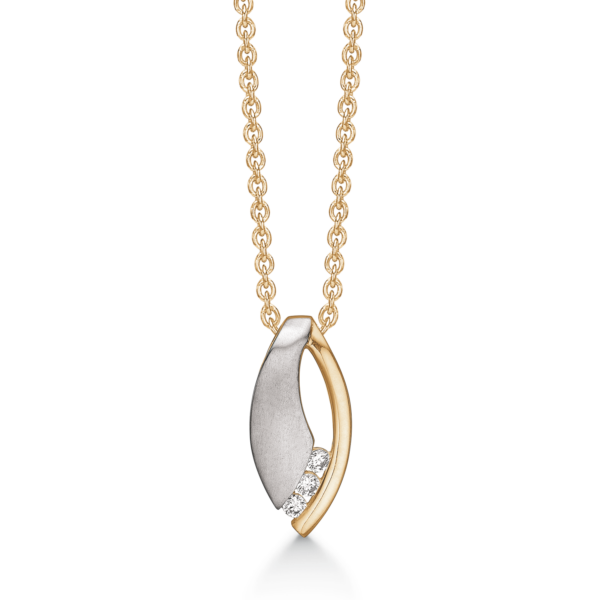 8kt. Goldkette 1 matte breite Schleife und 1 schmale Schleife mit 3 facettierten Zirkonia in der Mitte.