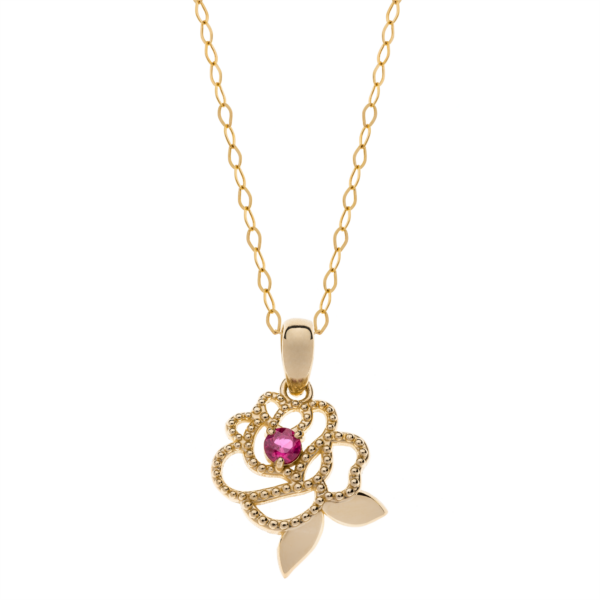 9kt. goldene Halskette Rose mit Rubin