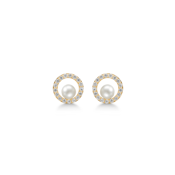 Arkandi Perlen ohrringe aus 14 Karat Gold mit Zirkonia und Süßwasserperlen