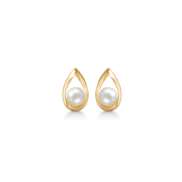 Tropfenförmige Perlenohrringe aus Gold, 9,53 x 5,89 mm.