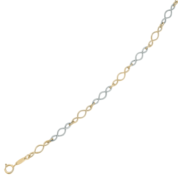 14kt. Goldarmband ovale Glieder mit Rot- und Weißgold mit kleinen Ovalen dazwischen.