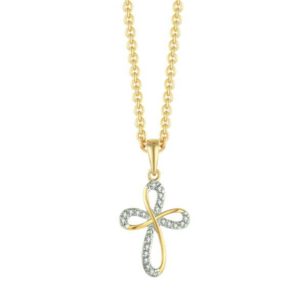 Halskette aus 14 kt Gold, Kreuz aus 2 Ewigkeitszeichen mit Zirkonia "unendlich"