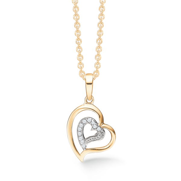 Doppelherzkette 14 kt Gold mit Steinen 42-45 cm