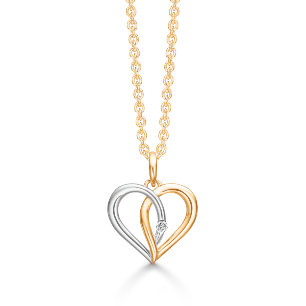 Goldene Herzkette Gold und Silber mit Brillanten 42-45 cm