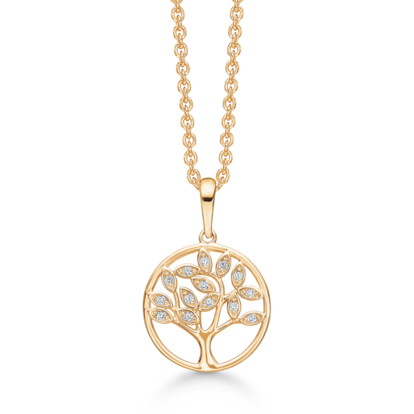Arkandi Lebensbaum Gold Kette 14 Karat mit Zirkonia 42-45 cm