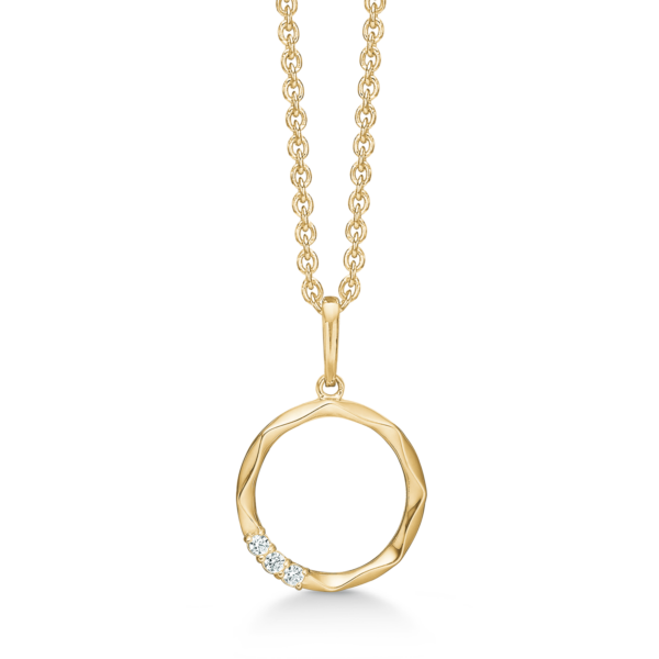 14kt. Goldkette Kreis mit Muster mit Zirkonia in Röhrenfassung.
