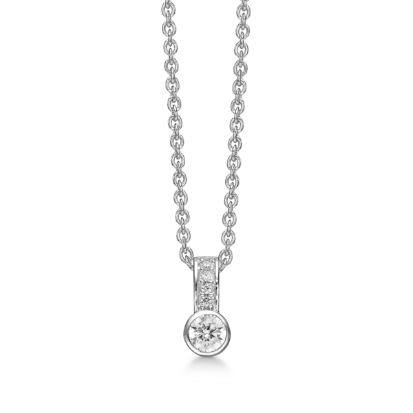 14kt. Weißgold-Linienkette und Röhrenfassung mit facettiertem Zirkonia.