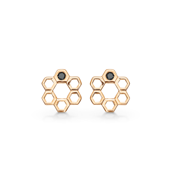 Arkandi-Ohrstecker In Gold mit schwarzen Zirkonia-Steinen besetzt